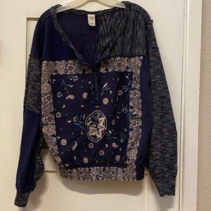 Free People WTF Oversized Blue Boho Top L